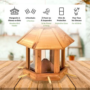 Mangeoire oiseaux bois cèdre 6 emplacements toit amovible jardin