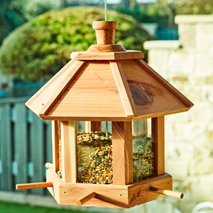 Mangeoire oiseaux bois naturel - 6 perchoirs - toit amovible et facile à