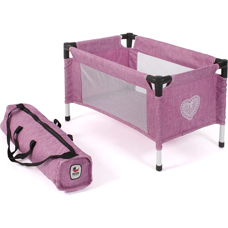 Lit de voyage pour poupées jean rose