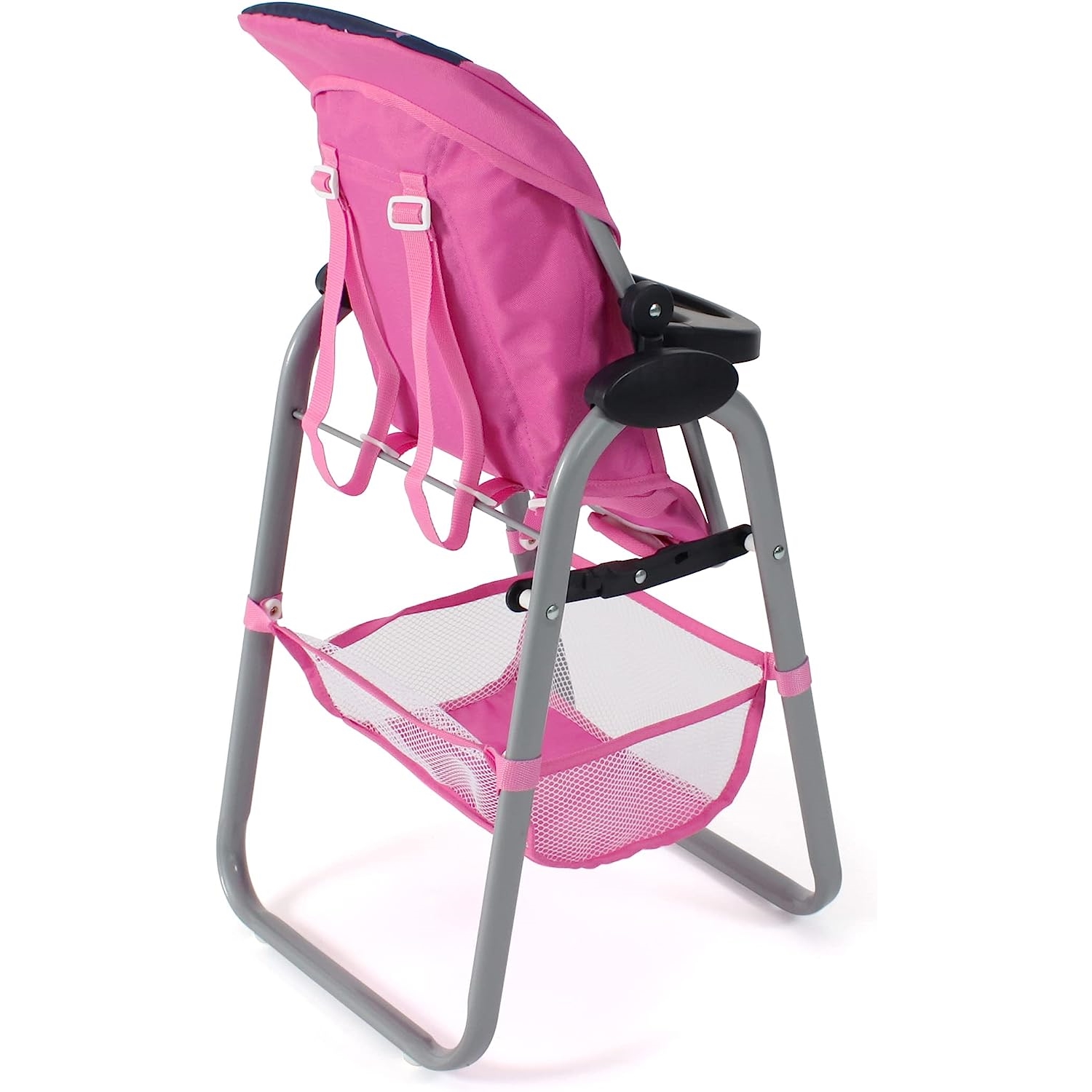 Chaise Haute Pliable Pour Poupées - Métal Robuste Avec Plateau Et Tissu Lavable, Motif Fleurs - Jusqu'à 45 Cm - Dès 3 Ans