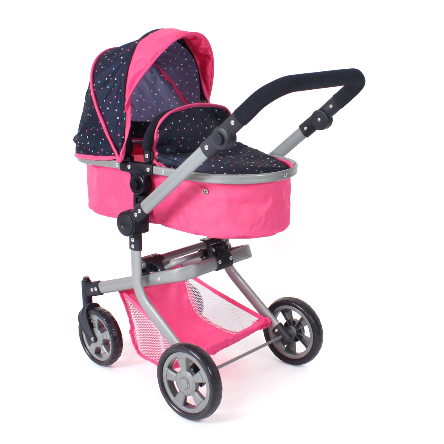 Bayer Design Ensemble de poussette pour poupée avec lit, sac, porte-poupée | poignée réglable en hauteur, roues avant pivotantes, panier intégré, sac, sac de couchage, lit, porte-poupée, accessoires