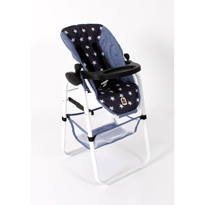 Chaise haute pour poupées bleu étoiles