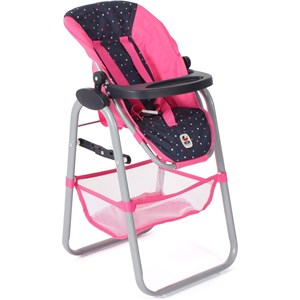 Chaise haute pour poupées rose à pois