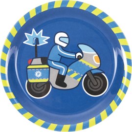 Assiette en mélamine motif police - bleu