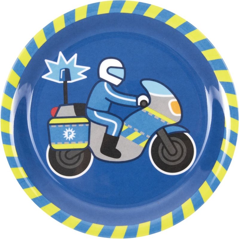 Assiette en mélamine motif police - bleu