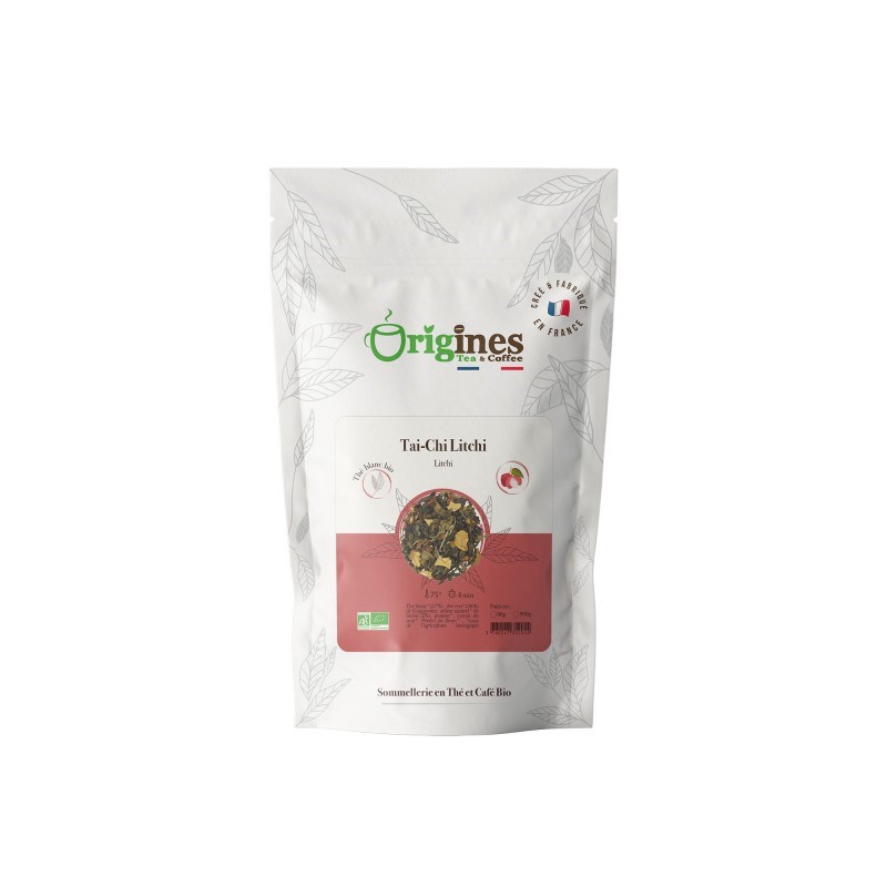 Tai-chi litchi - thé vert et blanc bio - sachet 80g