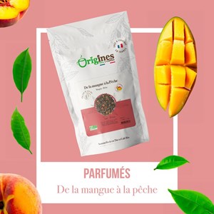 De la mangue à la pêche - thés noir et vert bio mangue pêche - sachet 100g