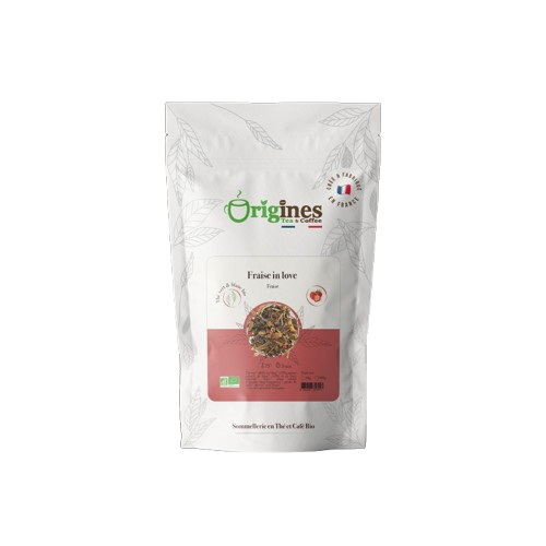 Fraise in love - thé vert & blanc bio à la fraise - sachet 80g