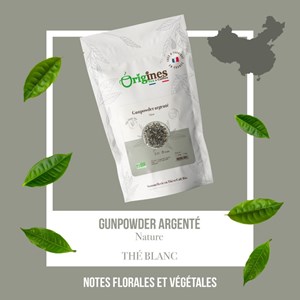 Thé blanc bio gunpowder argenté - chine - sachet 100g