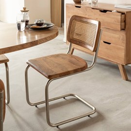 Chaise cantilever en bois d'acacia et cannage (lot de 2)