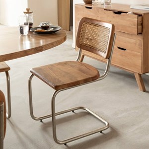 Chaise cantilever en bois d'acacia et cannage (lot de 2)