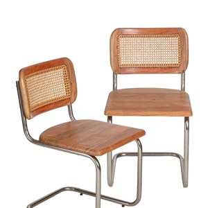 Chaise cantilever en bois d'acacia et cannage (lot de 2)