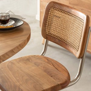 Chaise cantilever en bois d'acacia et cannage (lot de 2)