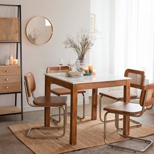 Chaise cantilever en bois d'acacia et cannage (lot de 2)