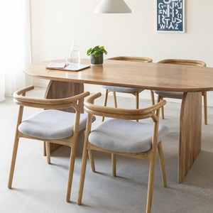 Chaise en bois d'orme et tissu gris