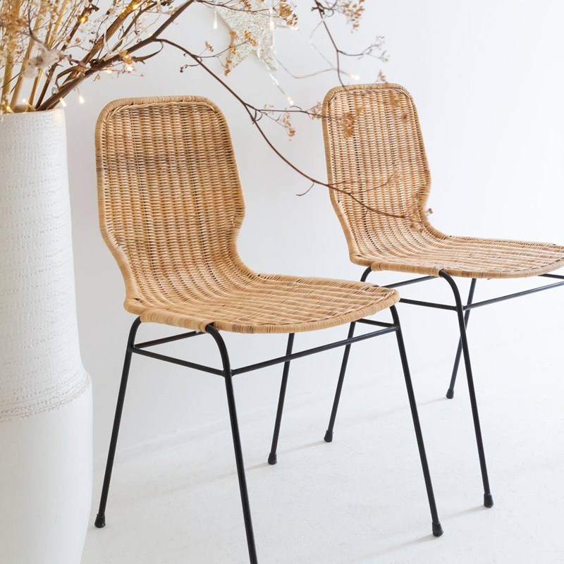 Chaise en métal et rotin (lot de 2)