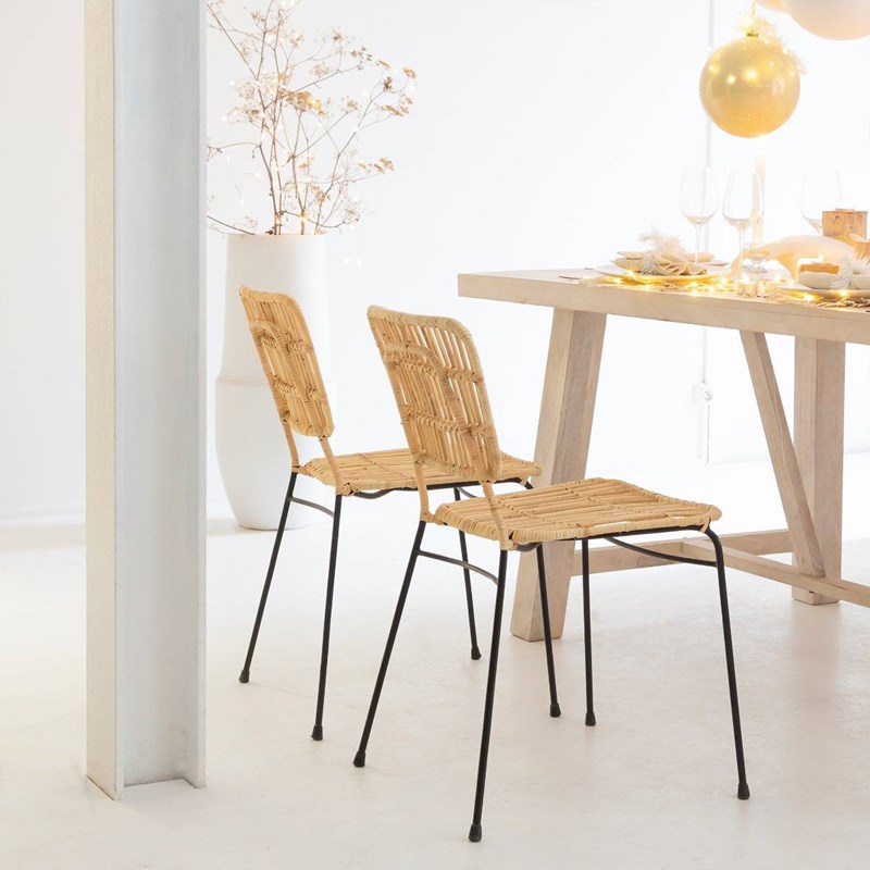 Chaise en rotin et en métal (lot de 2)