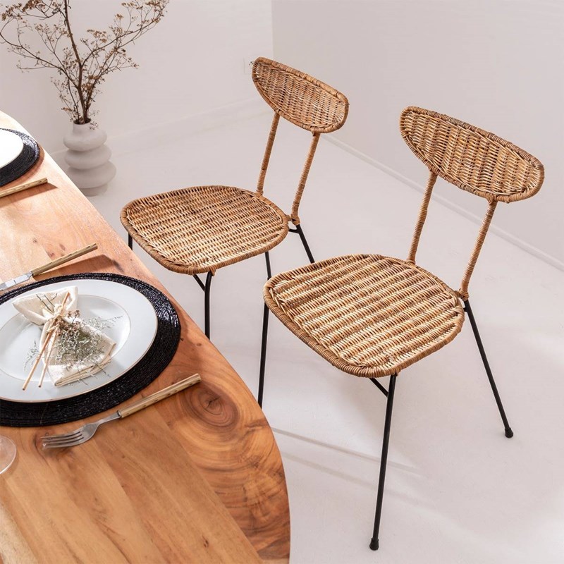 Chaise en rotin et en métal (lot de 2)