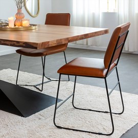 Chaise cuir marron et métal (lot de 2)