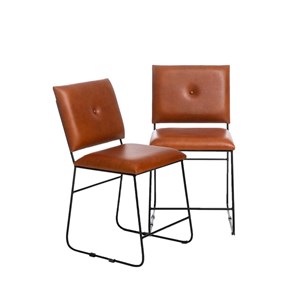 Chaise cuir marron et métal (lot de 2)