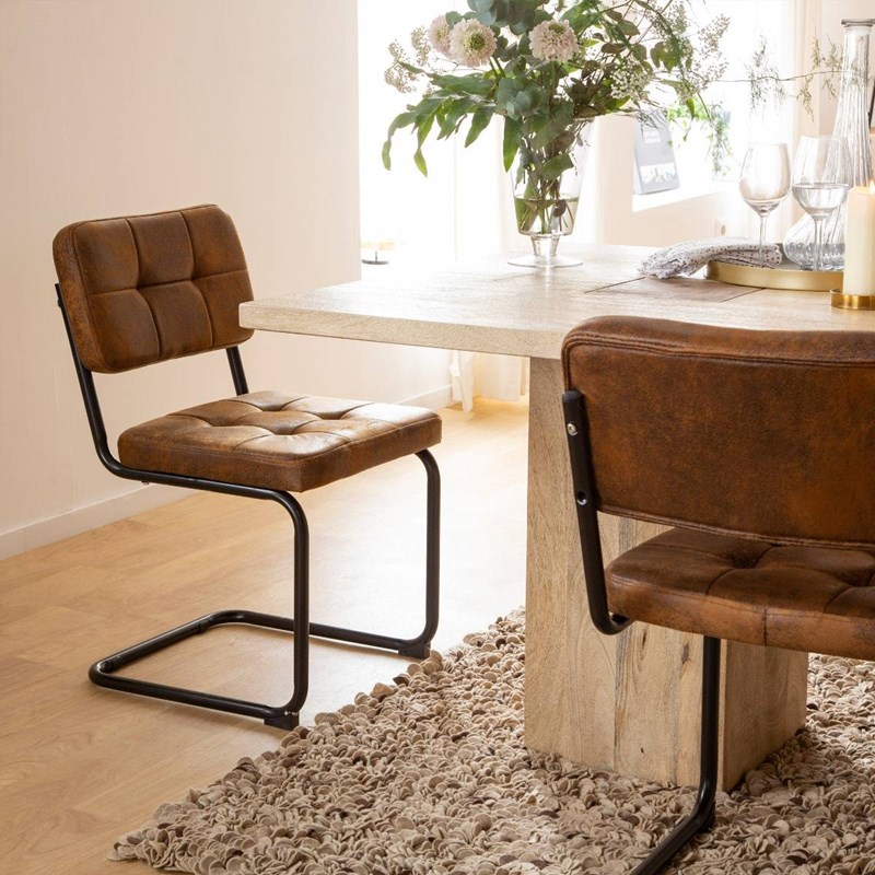 Chaise cantilever en microfibre marron (lot de 2)