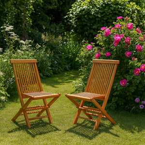 Kajang - lot de 2 chaises de jardin pliantes en teck massif brut