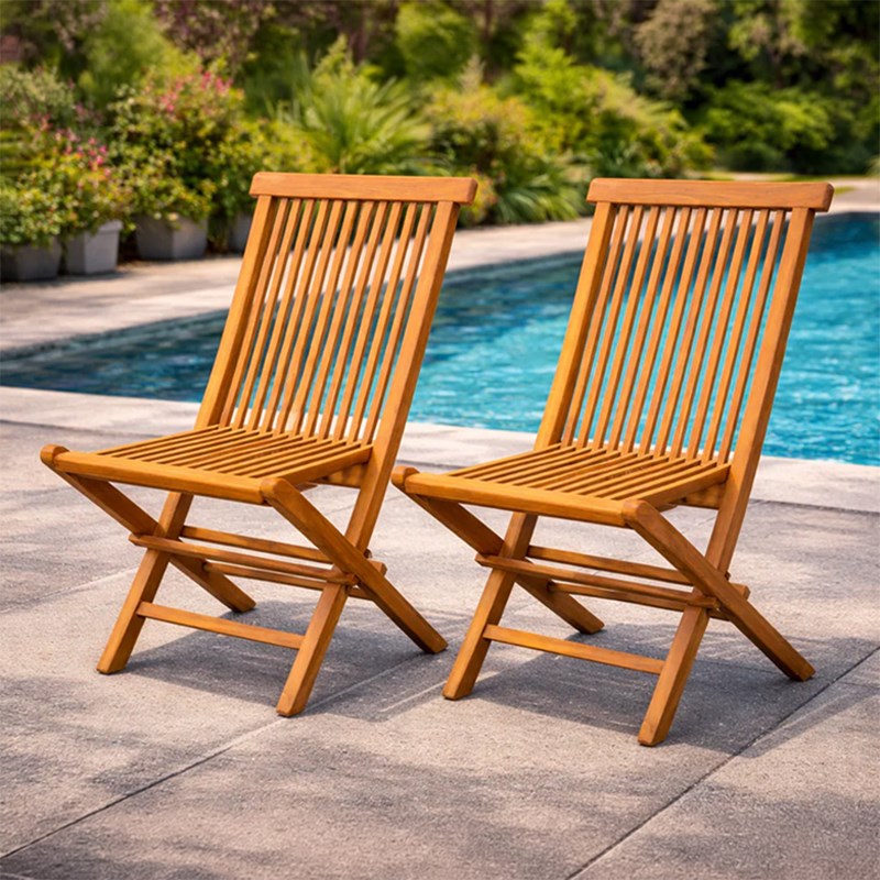 Teck lot de 2 chaises pliantes jardin teck massif brut