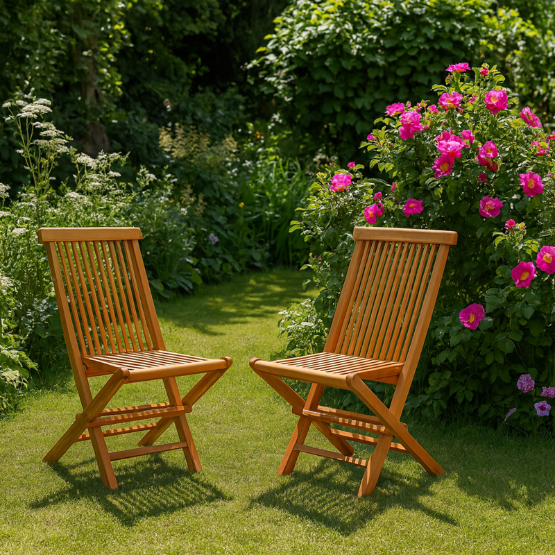 Teck lot de 2 chaises pliantes jardin teck massif brut