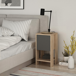 Sisa - table de chevet bois et gris avec rangement