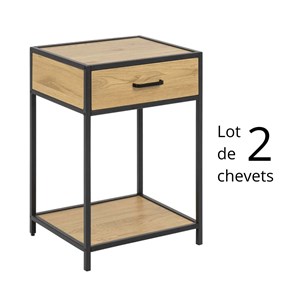 Factory lot de 2 tables de chevet avec tiroir bois et métal
