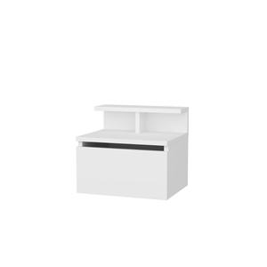 Visby table de chevet suspendue blanche avec tiroir et étagère