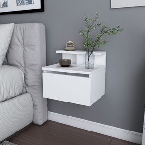 Visby table de chevet suspendue blanche avec tiroir et étagère