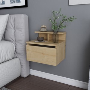 Visby table de chevet murale bois avec tiroir et étagère