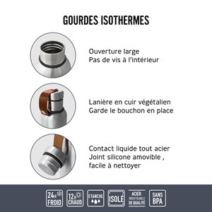 Gourde isotherme-noir-500ml-en acier inox-24h chaud  12h froid Noir