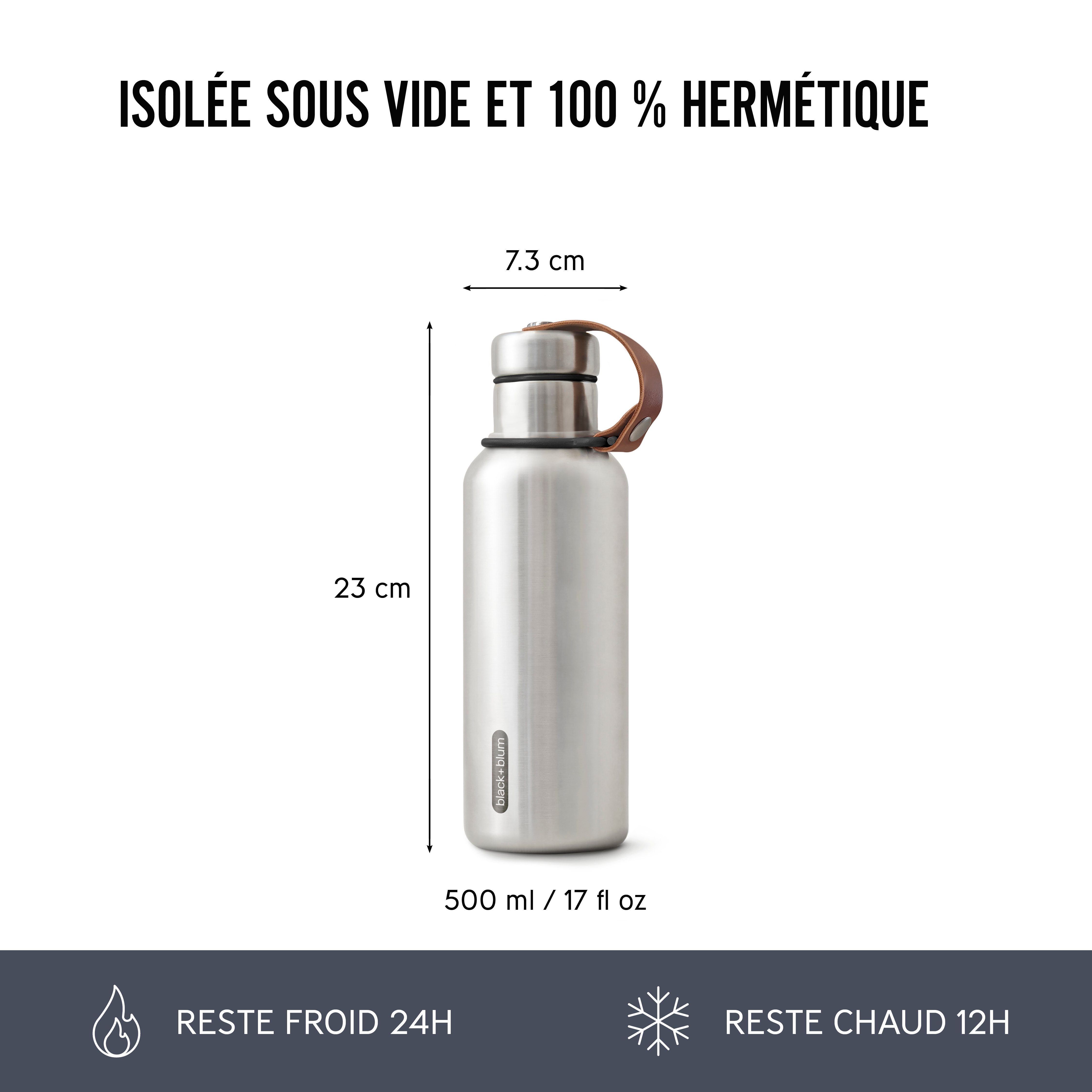 Gourde Isotherme Mont-Clair H2O 500 Ml – Inox Sans BPA, 24h Froid / 12h Chaud, Bouteille Thermos étanche, Noir Mat Élégant