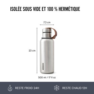 Gourde isotherme-noir-500ml-en acier inox-24h chaud  12h froid Noir
