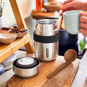 Food flask isotherme-noir-400ml-anti-fuite-6h chaud  8h froid-avec cuillère Noir