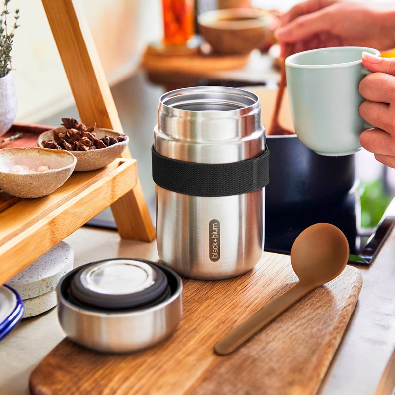 Food flask isotherme-noir-400ml-anti-fuite-6h chaud 8h froid-avec cuillère