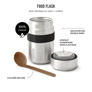 Food flask isotherme-noir-400ml-anti-fuite-6h chaud  8h froid-avec cuillère Noir