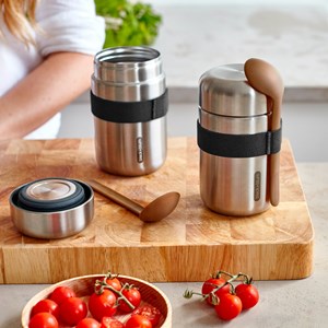 Food flask isotherme-noir-400ml-anti-fuite-6h chaud  8h froid-avec cuillère Noir