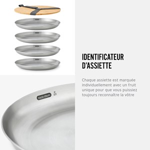 Set de 4 assiettes en acier inox-léger-couvercle en bambou