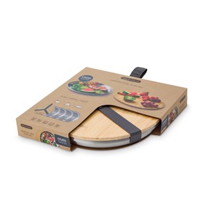 Set de 4 assiettes en acier inox-léger-couvercle en bambou