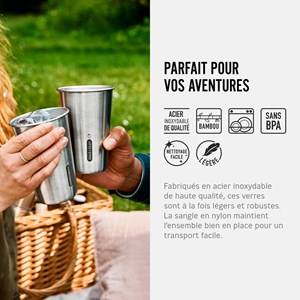 Set de 4 verres en acier inox 500ml-planche en bambou et décapsuleur