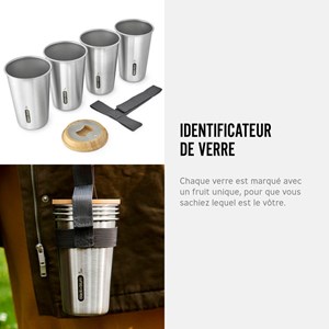 Set de 4 verres en acier inox 500ml-planche en bambou et décapsuleur