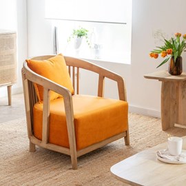 Fauteuil en bois de manguier et velours