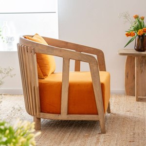 Fauteuil en bois de manguier et velours