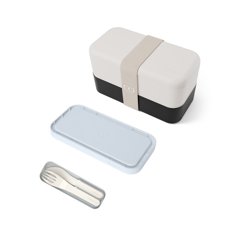 Monbento - Set repas lunch box rectangle beige et noir