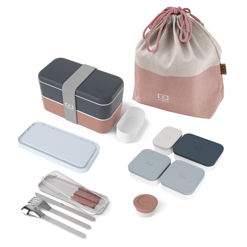 Set repas lunch box rectangle bleu et rose
