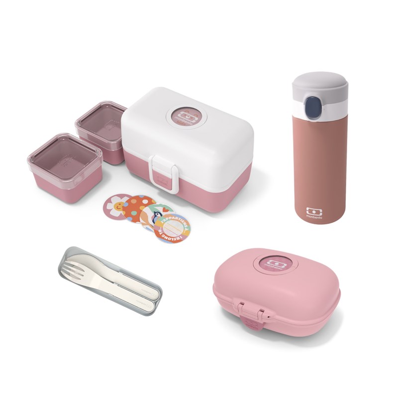 Set repas goûter enfants blanc rose