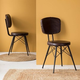 Chaise en cuir assise ronde (lot de 2)